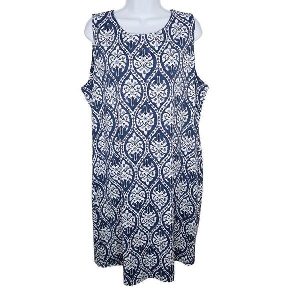 Charter Club Womens Navy White Sleeveless Printed Round Neck Swim Dress XL NWT - Picture 2 of 9